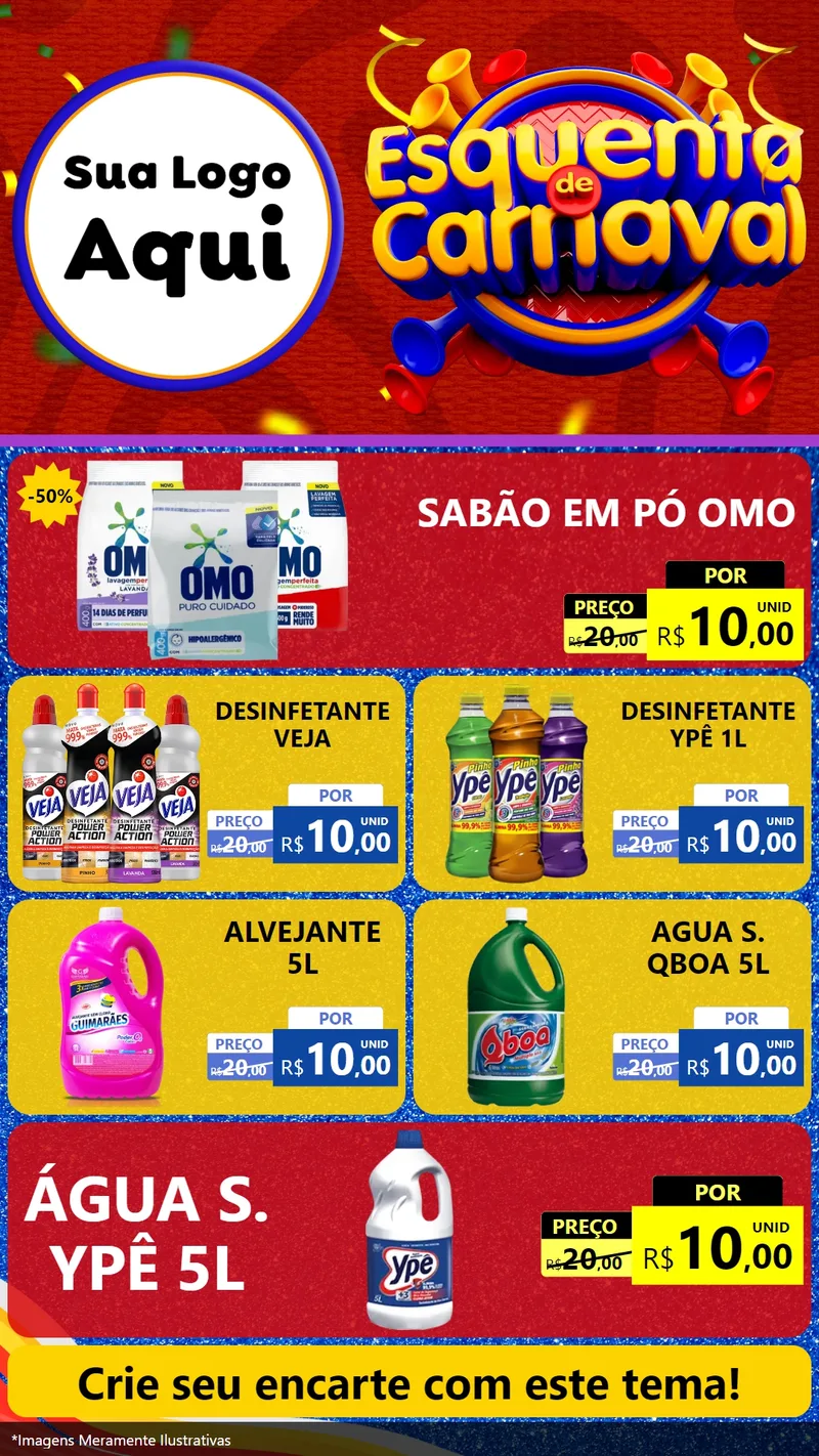 Modelo de TV para TV Vertical com o tema Esquenta de Carnaval para Produtos de Limpeza