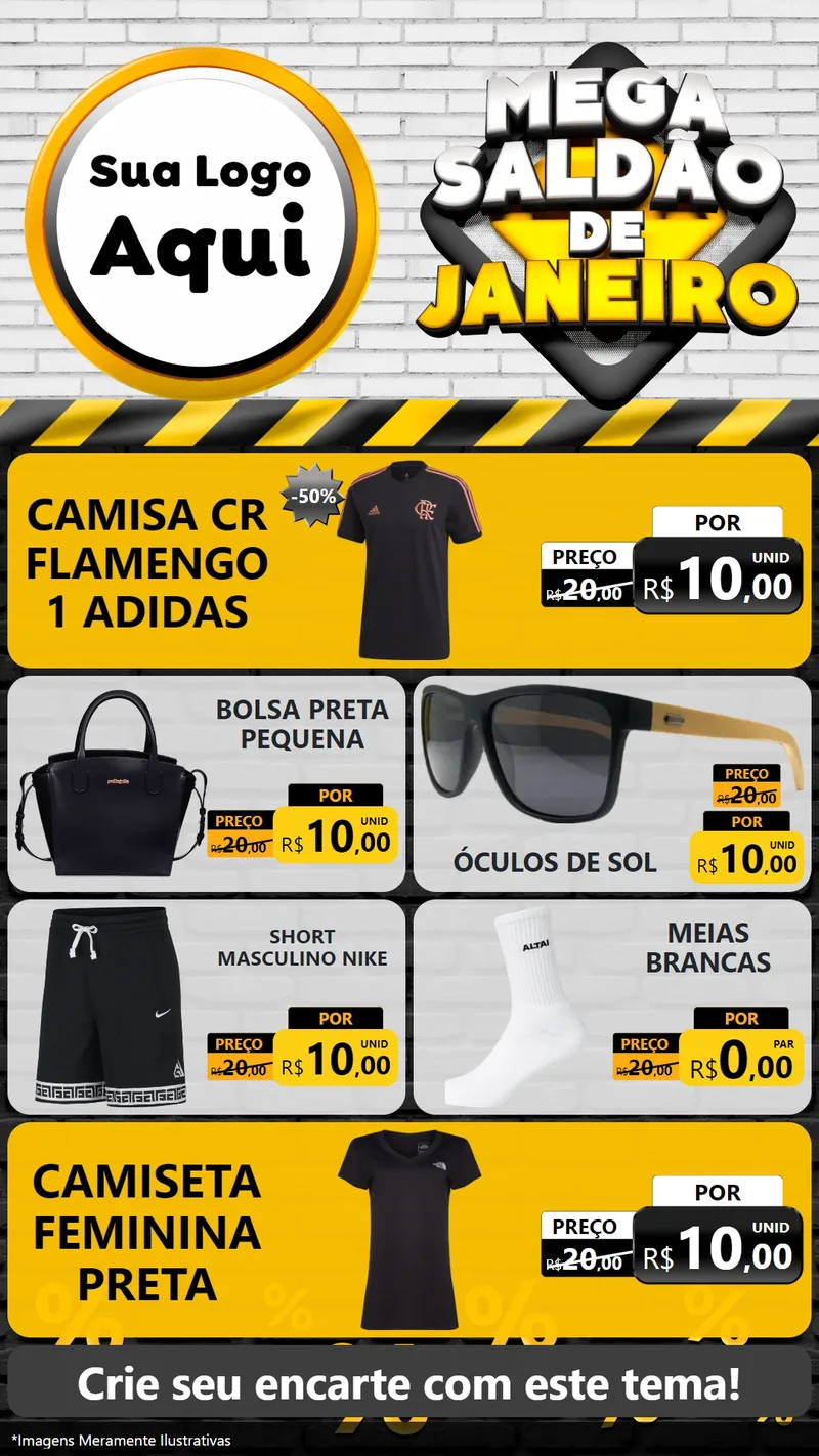 Modelo de TV para TV Vertical com o tema Mega Saldão de Janeiro para Roupas e acessórios