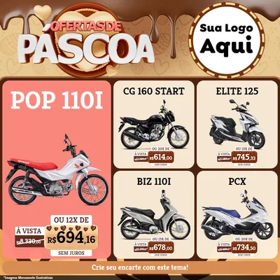 Modelo de Rede Social para Feed Facebook com o tema Ofertas de Páscoa para Concessionaria de Motos