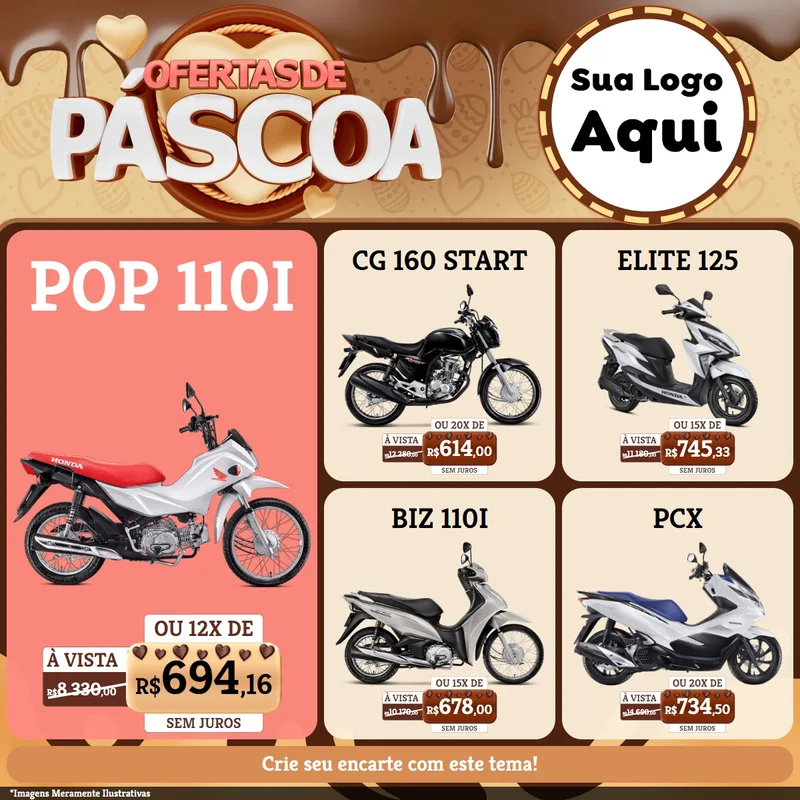 Modelo de Rede Social para Feed Facebook com o tema Ofertas de Páscoa para Concessionaria de Motos