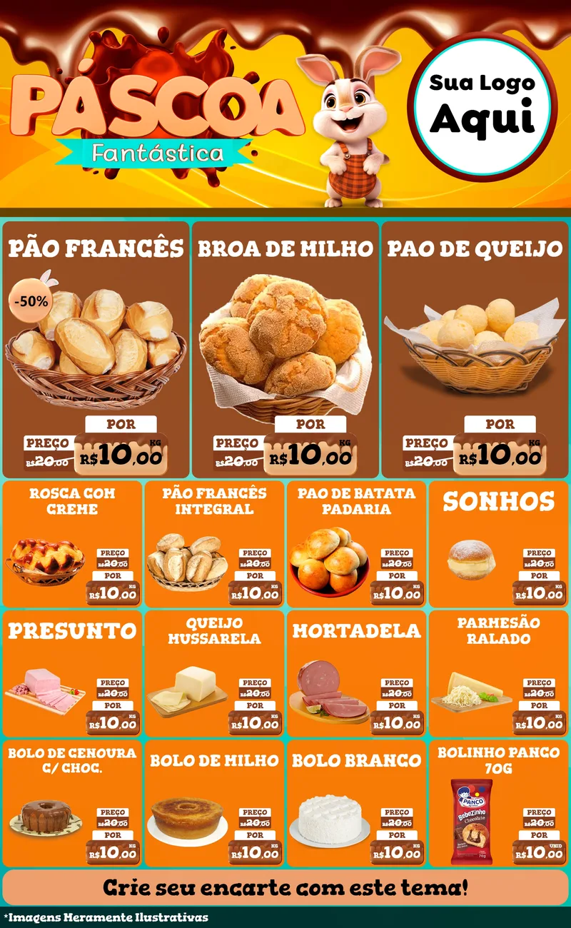 Modelo de Encarte para Encarte Grande com o tema Páscoa Fantástica para Padaria