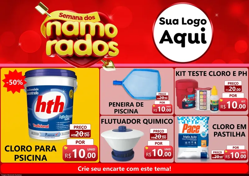 Modelo de Encarte para Encarte A4 Horizontal com o tema Semana dos namorados para Produtos para Piscina
