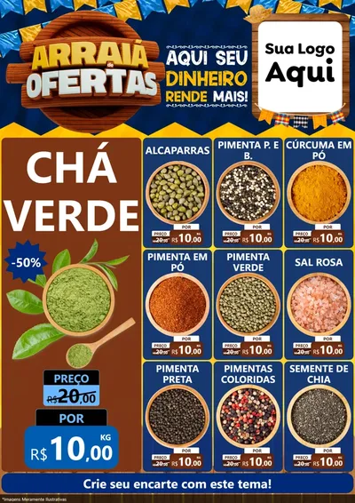 Modelo de Encarte para Encarte A4 Vertical com o tema Arraiá de Ofertas - Junina para Produtos Naturais
