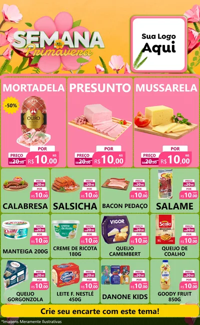 Modelo de Encarte para Encarte Grande com o tema Semana da Primavera para Frios e Laticínios