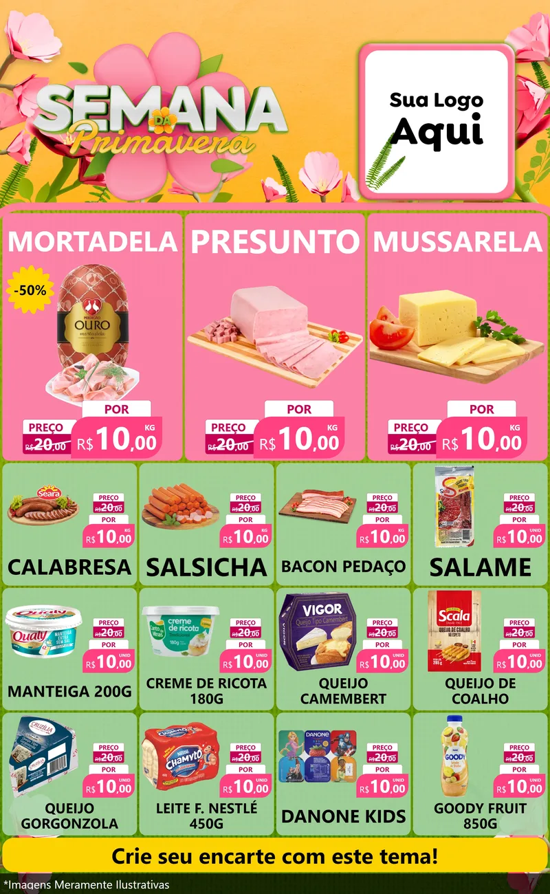 Modelo de Encarte para Encarte Grande com o tema Semana da Primavera para Frios e Laticínios