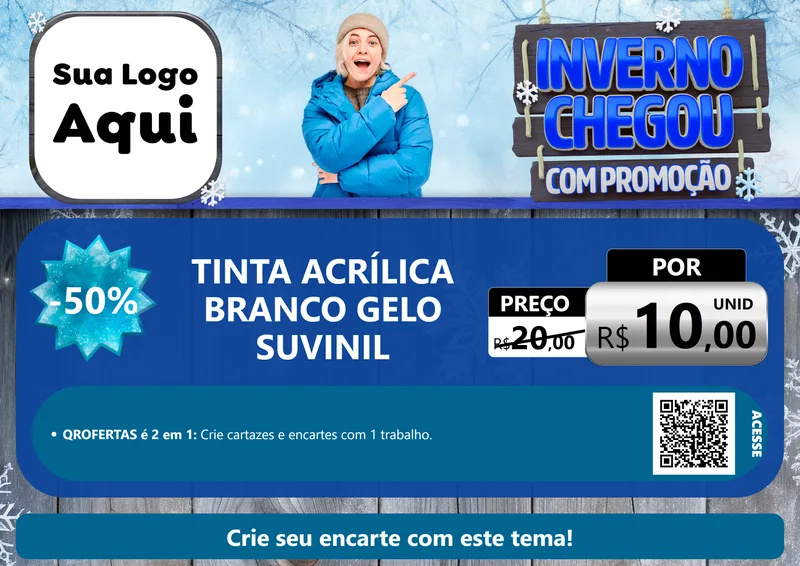 Modelo de Cartaz para Cartaz A4 Horizontal com o tema Inverno Chegou Com Promoção para Tintas e Ferramentas