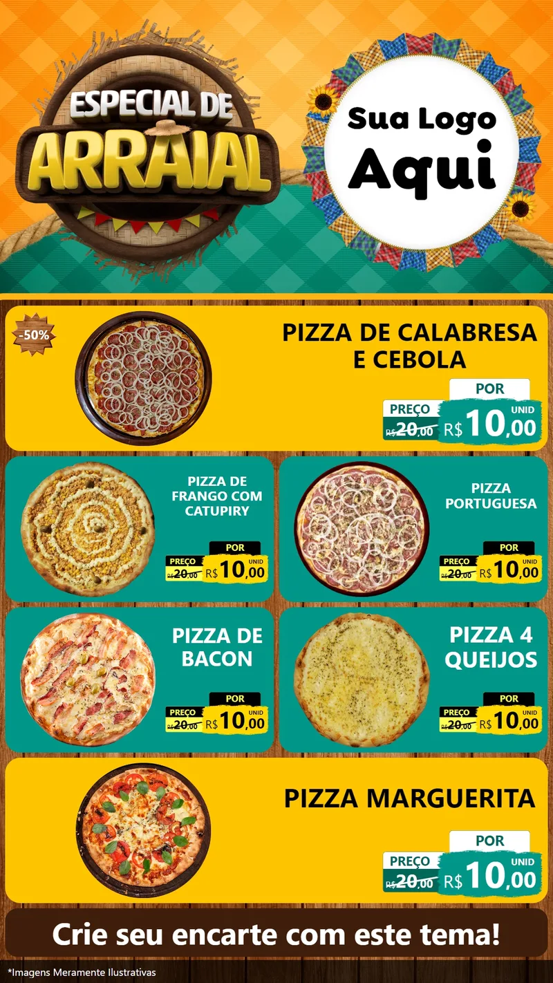 Modelo de TV para TV Vertical com o tema Especial De Arraial para Pizzaria