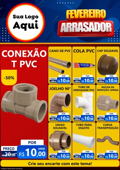 Modelo de Encarte para Encarte A4 Vertical com o tema Fevereiro Arrasador para Tubos e conexões