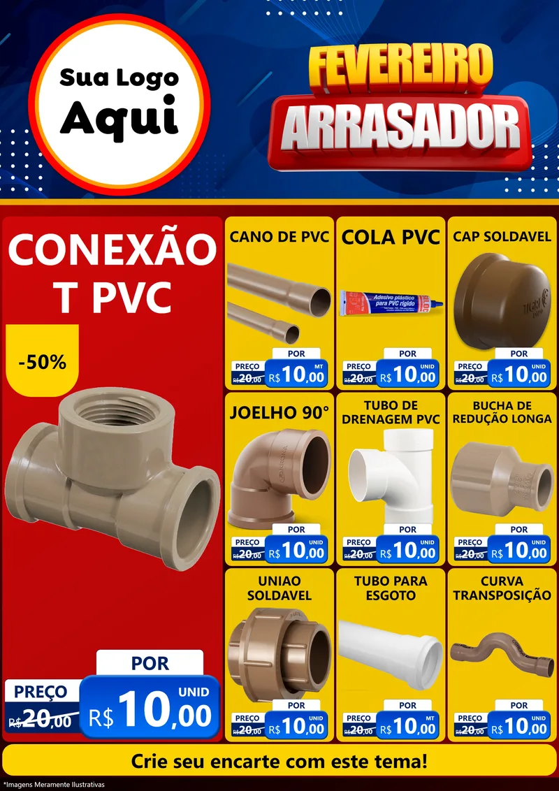 Modelo de Encarte para Encarte A4 Vertical com o tema Fevereiro Arrasador para Tubos e conexões