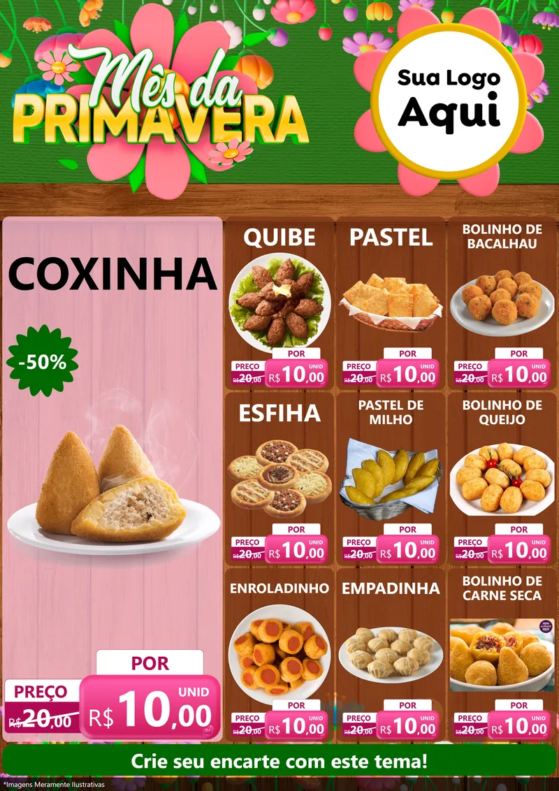 Modelo de Encarte para Encarte A4 Vertical com o tema Mês da Primavera para Salgadaria