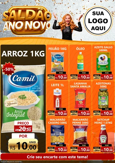Modelo de Encarte para Encarte A4 Vertical com o tema Saldão de Ano Novo para Supermercado