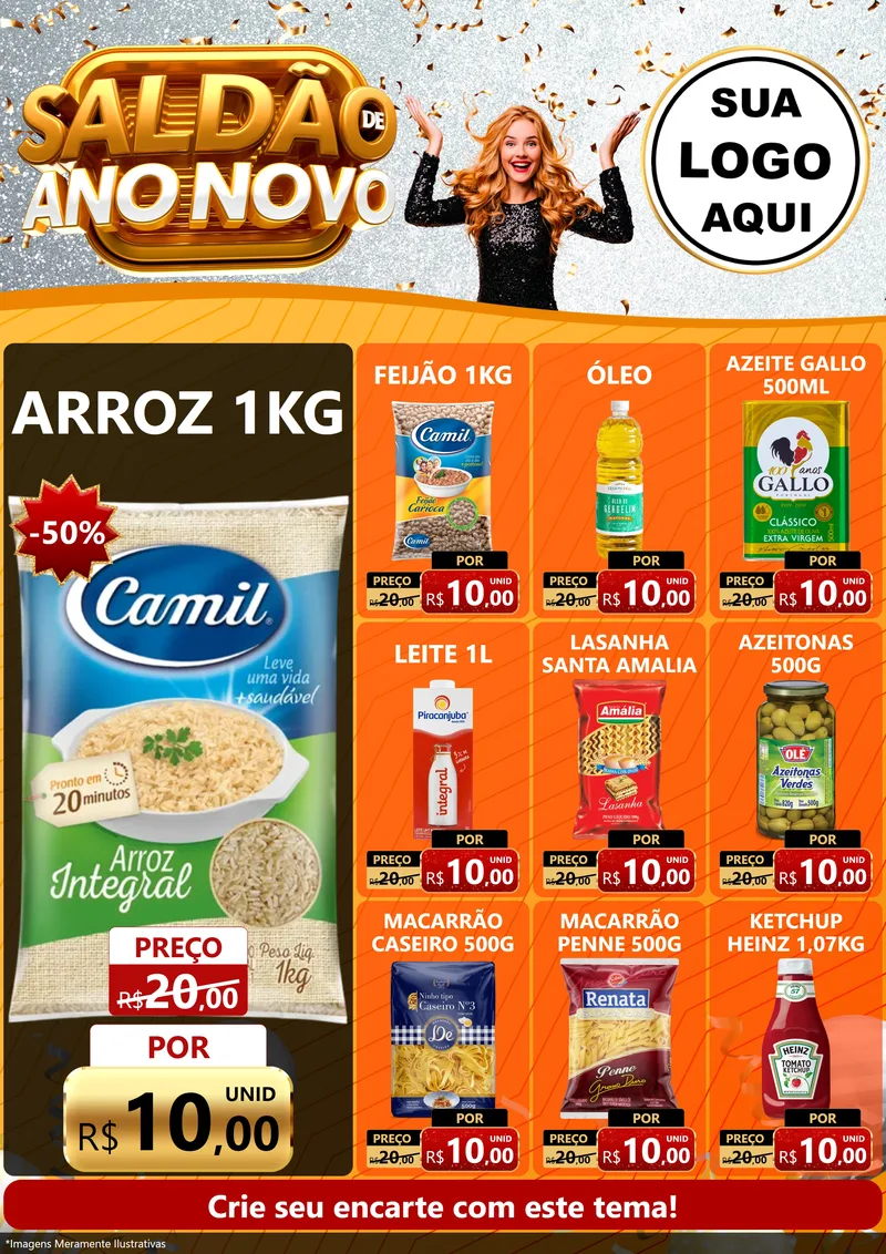 Modelo de Encarte para Encarte A4 Vertical com o tema Saldão de Ano Novo para Supermercado