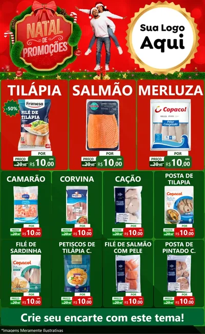 Modelo de Encarte para Encarte Grande com o tema Natal de Promoções para Peixaria