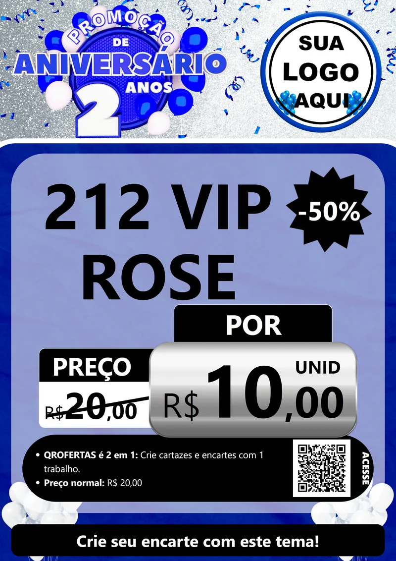 Modelo de Cartaz para Cartaz A4 Vertical com o tema Promoção de Aniversário - 2 Anos para Perfumes
