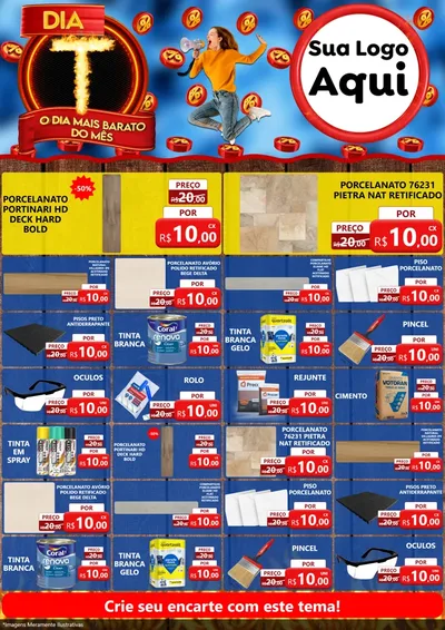 Modelo de Encarte para Encarte A4 Vertical com o tema Dia T - O Dia Mais Barato Do Mês para Pisos e revestimentos