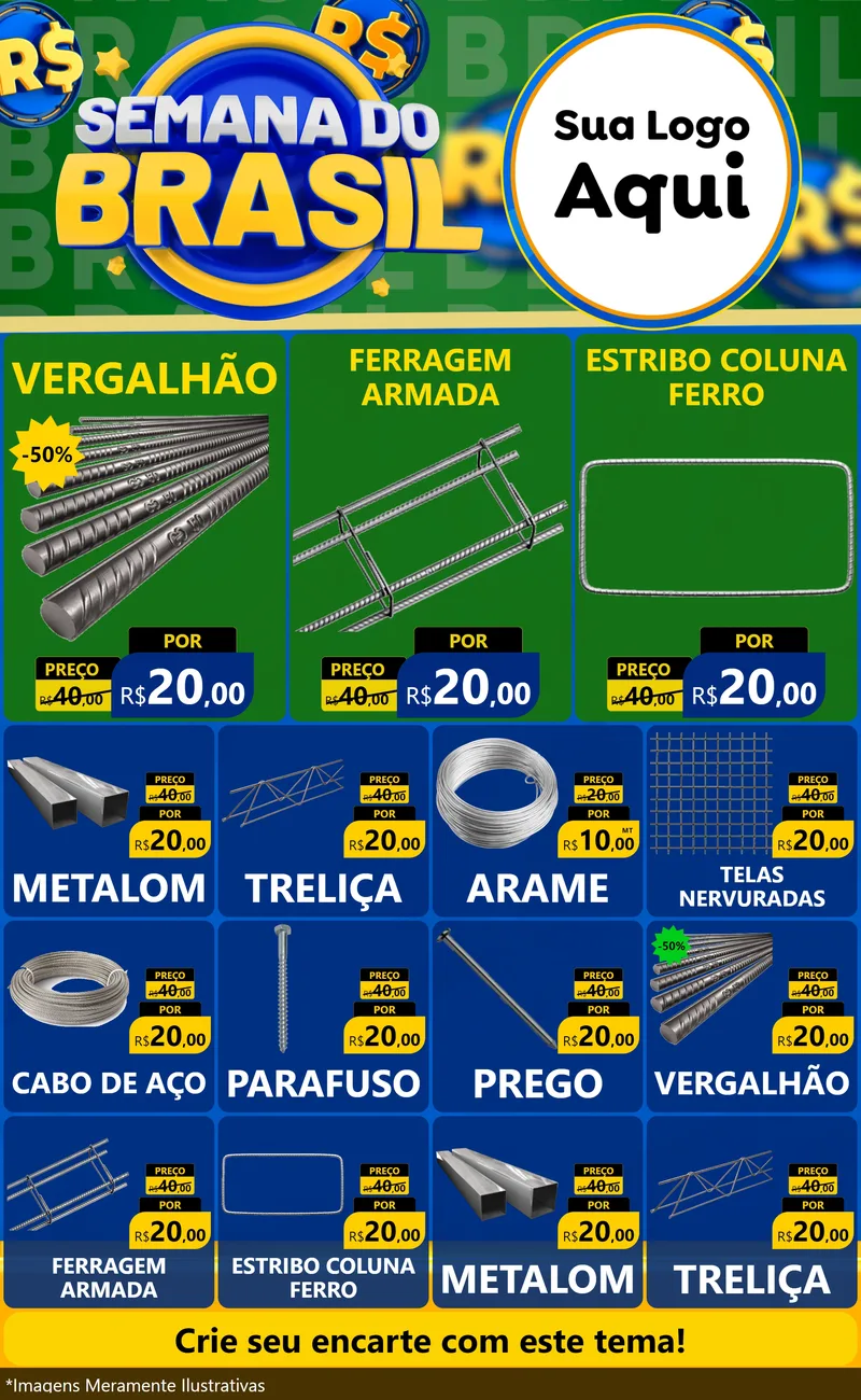 Modelo de Encarte para Encarte Grande com o tema Semana Do Brasil para Ferragens