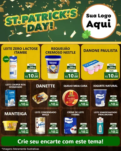Modelo de Rede Social para Feed Instagram com o tema St Patriks Day para Frios e Laticínios