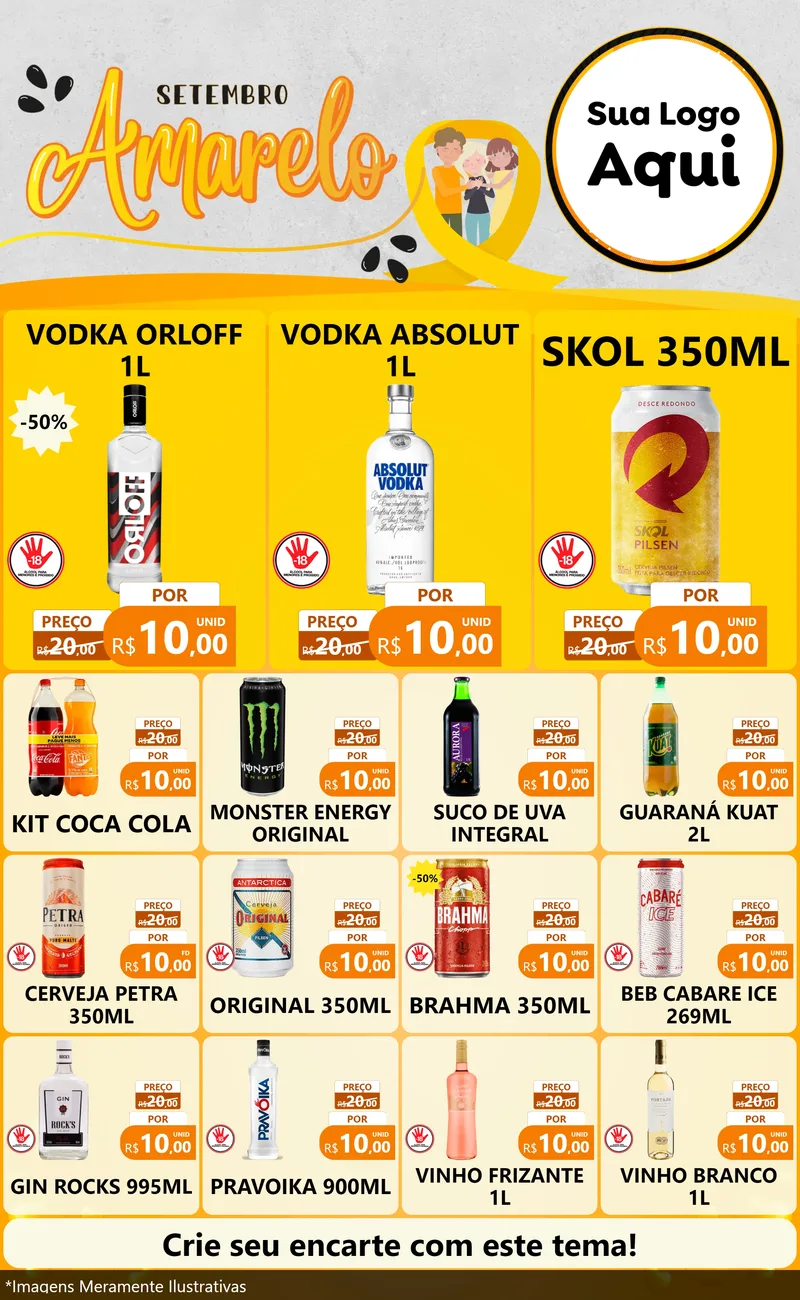 Modelo de Encarte para Encarte Grande com o tema Setembro Amarelo para Distribuidora de bebidas