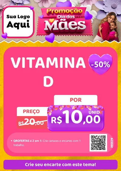 Modelo de Cartaz para Cartaz A4 Vertical com o tema Promoção Dia das Mães para Farmácia