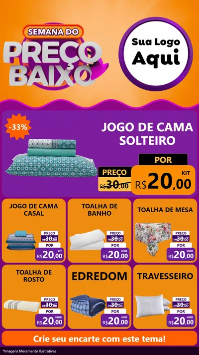 Modelo de Rede Social para Stories com o tema Semana do Preço Baixo para Cama, Mesa e Banho