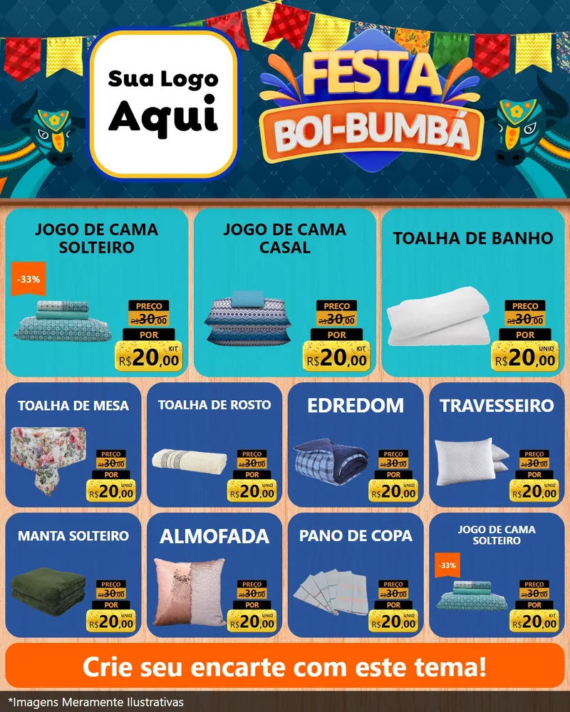 Modelo de Rede Social para Feed Instagram com o tema Festa Boi Bumbá para Cama, Mesa e Banho