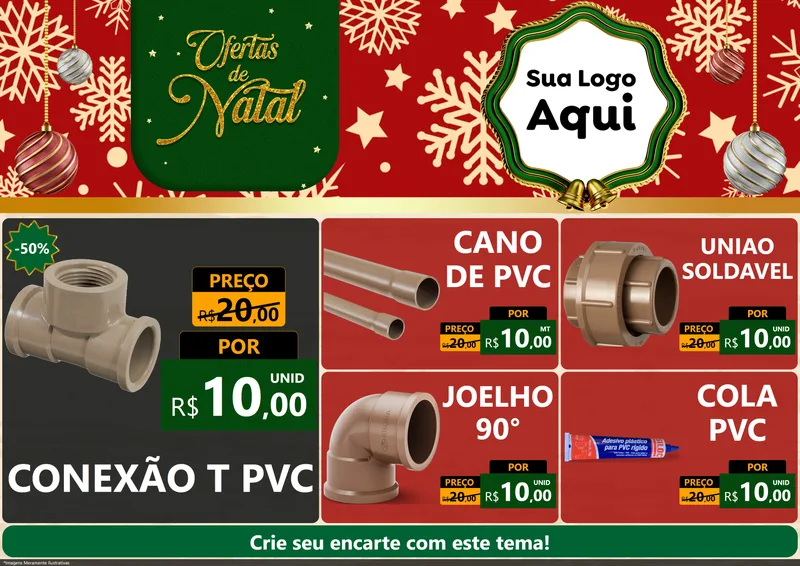 Modelo de Encarte para Encarte A4 Horizontal com o tema Natal de Ofertas para Tubos e conexões