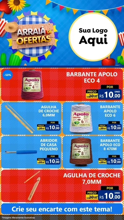 Modelo de TV para TV Vertical com o tema Arraiá de Ofertas para Armarinho e Aviamentos