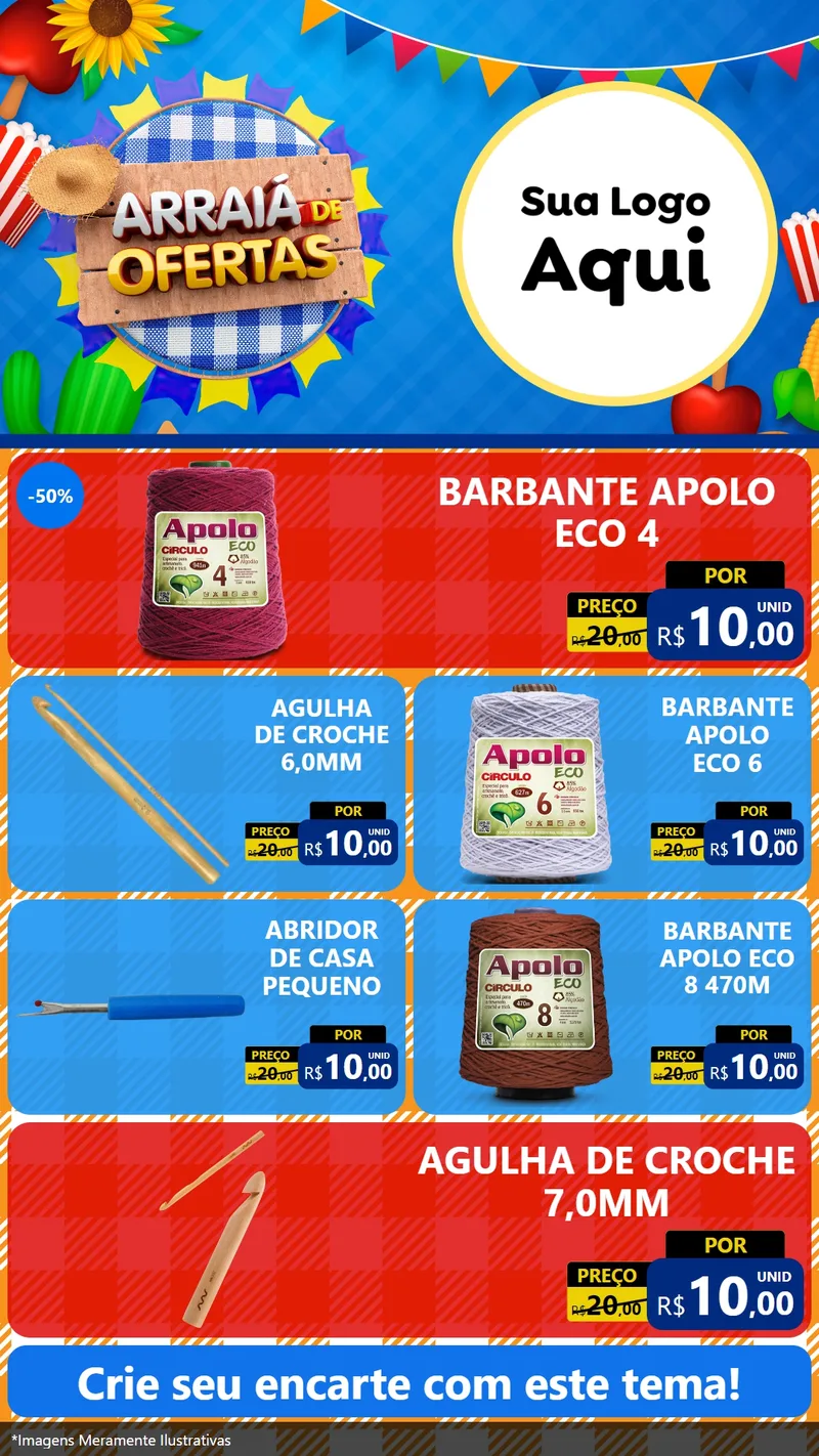 Modelo de TV para TV Vertical com o tema Arraiá de Ofertas para Armarinho e Aviamentos