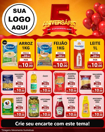 Modelo de Rede Social para Feed Instagram com o tema Aniversário do Supermercado - 5 Anos para Supermercado