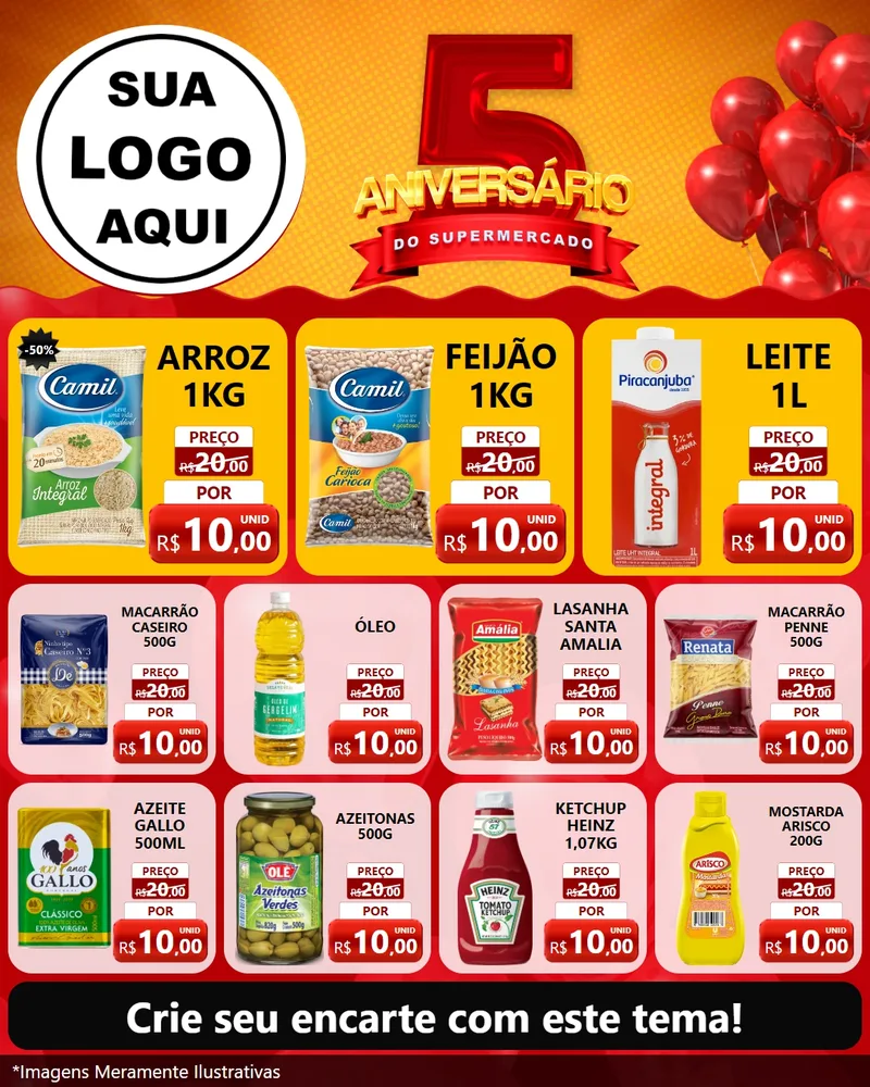 Modelo de Rede Social para Feed Instagram com o tema Aniversário do Supermercado - 5 Anos para Supermercado