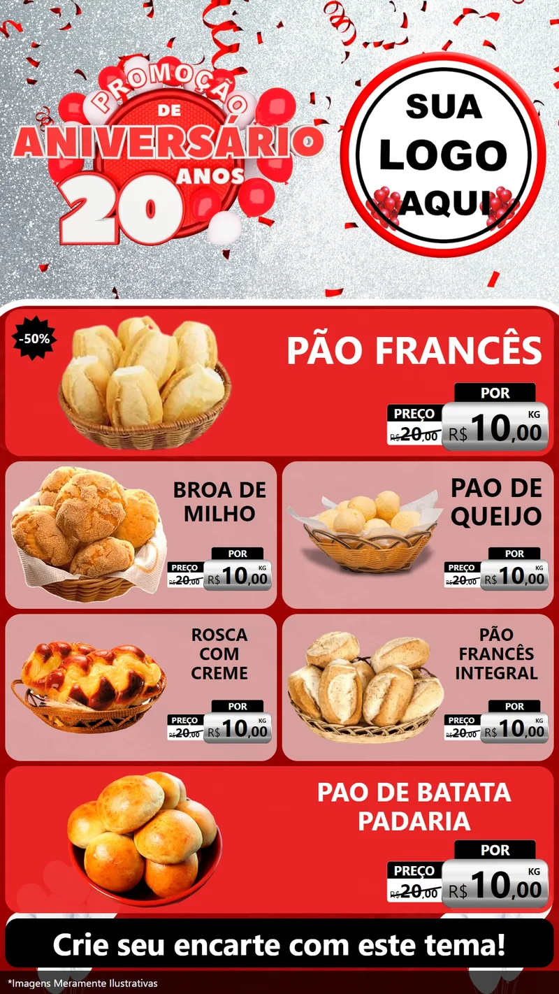 Modelo de TV para TV Vertical com o tema Promoção de Aniversário - 20 Anos para Padaria