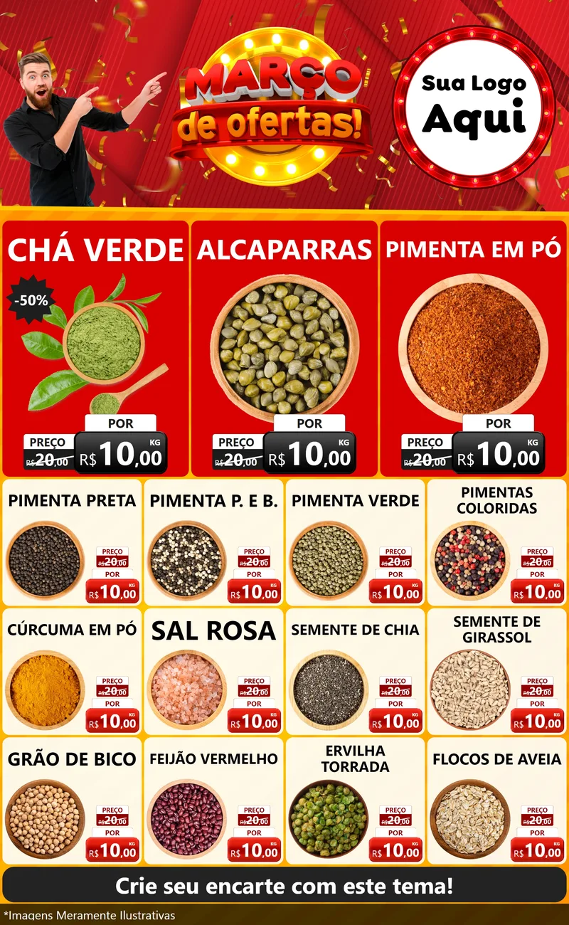 Modelo de Encarte para Encarte Grande com o tema Março de Ofertas! para Produtos Naturais