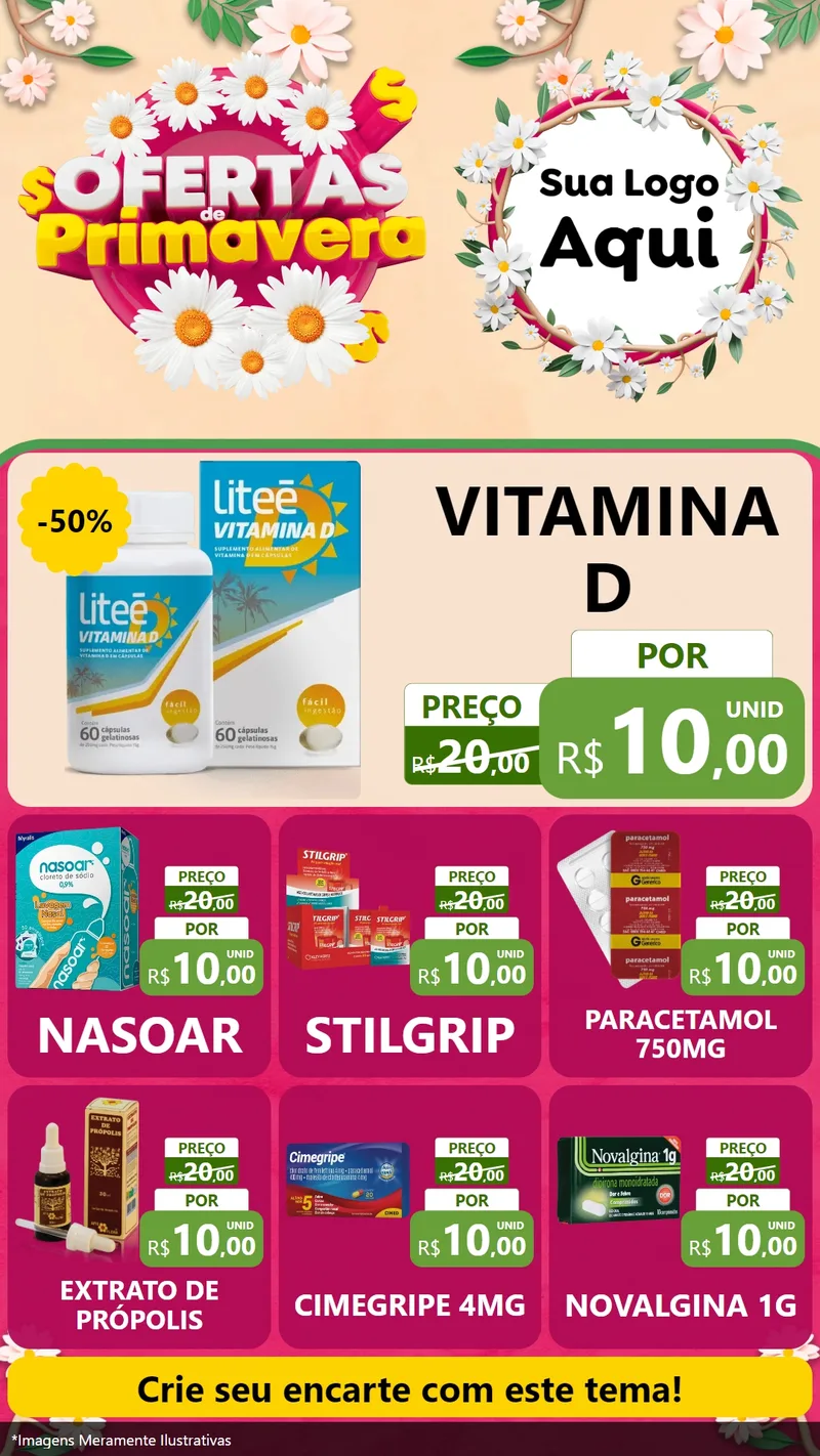 Modelo de Rede Social para Stories com o tema Ofertas de Primavera para Farmácia