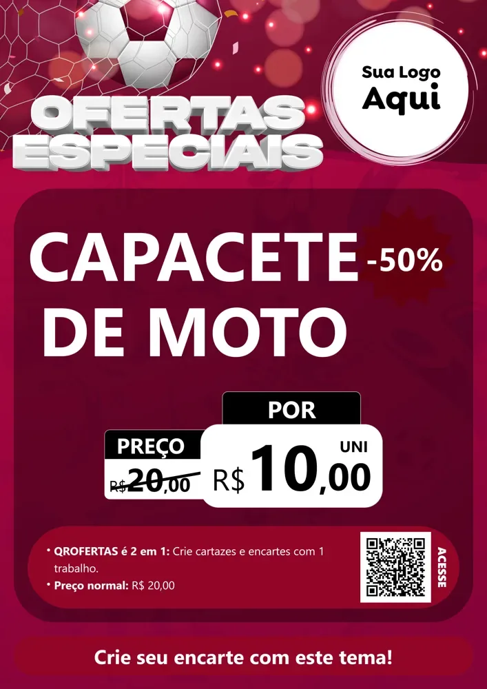 Modelo de Cartaz para Cartaz A4 Vertical com o tema Ofertas Especiais - Futebol para Moto peças