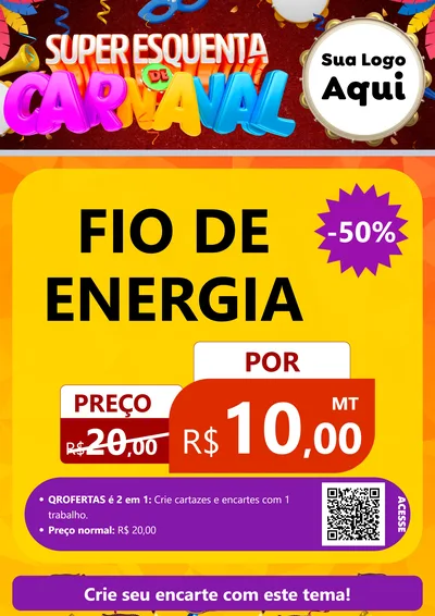 Modelo de Cartaz para Cartaz A4 Vertical com o tema Super Esquenta de Carnaval para Materiais Elétricos