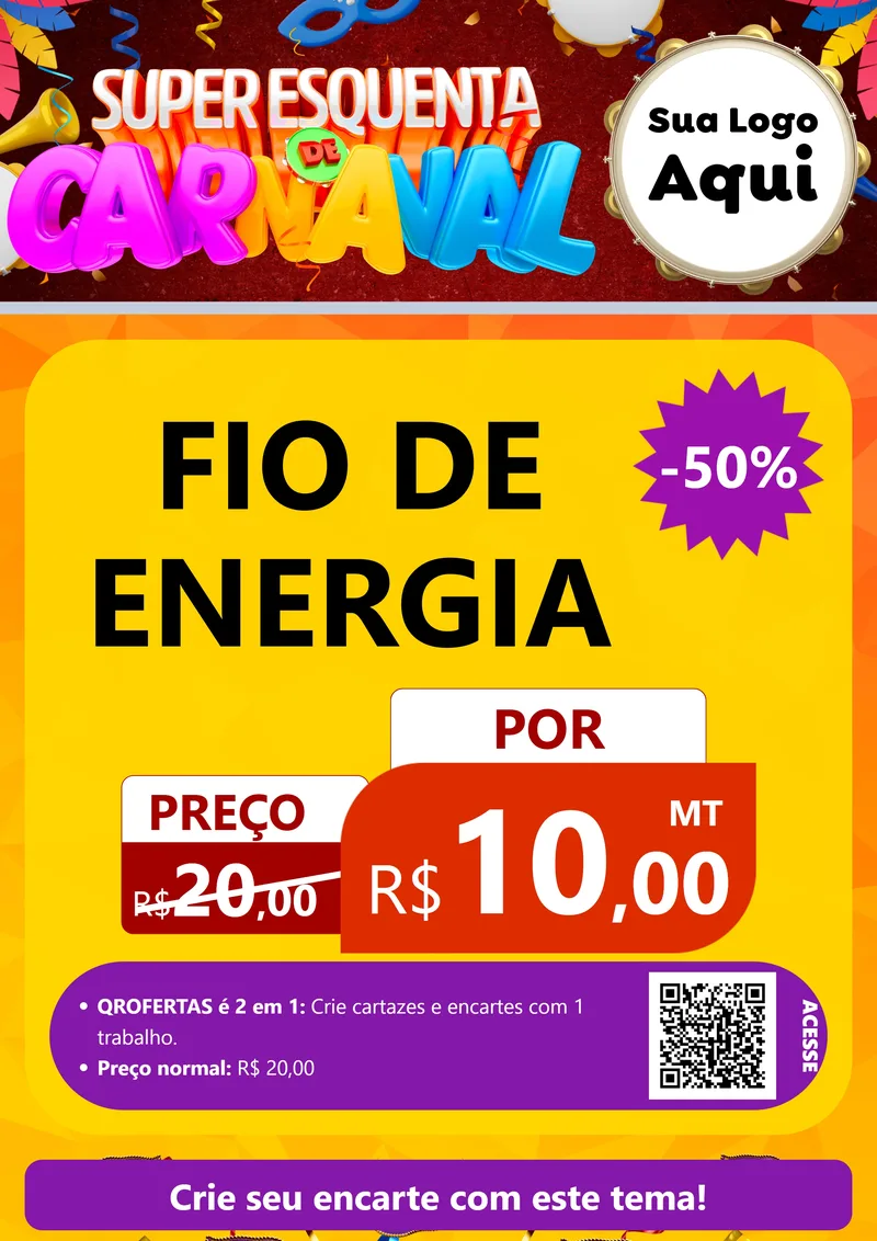 Modelo de Cartaz para Cartaz A4 Vertical com o tema Super Esquenta de Carnaval para Materiais Elétricos