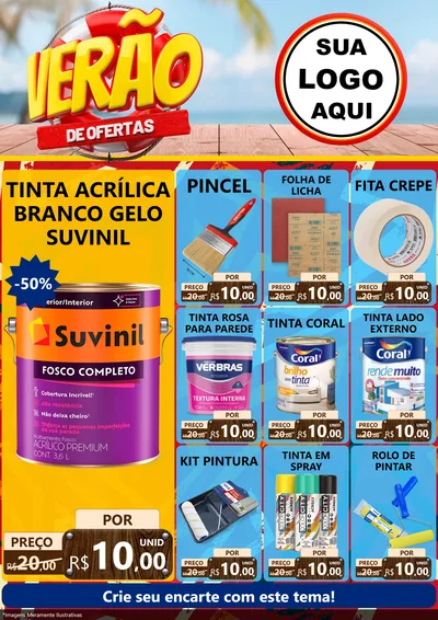 Modelo de Encarte para Encarte A4 Vertical com o tema Verão de Ofertas para Tintas e Ferramentas