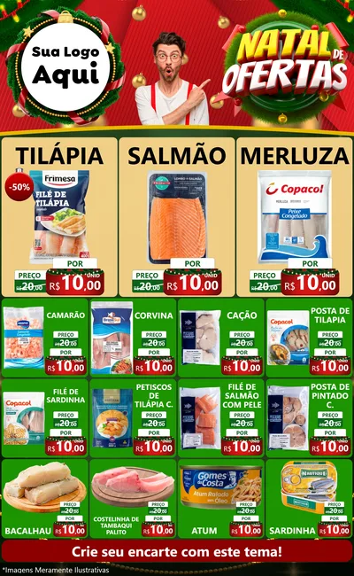 Modelo de Encarte para Encarte Grande com o tema Natal de Ofertas para Peixaria