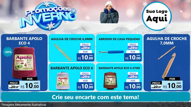 Modelo de TV para TV Horizontal com o tema Promoções de Inverno para Armarinho e Aviamentos