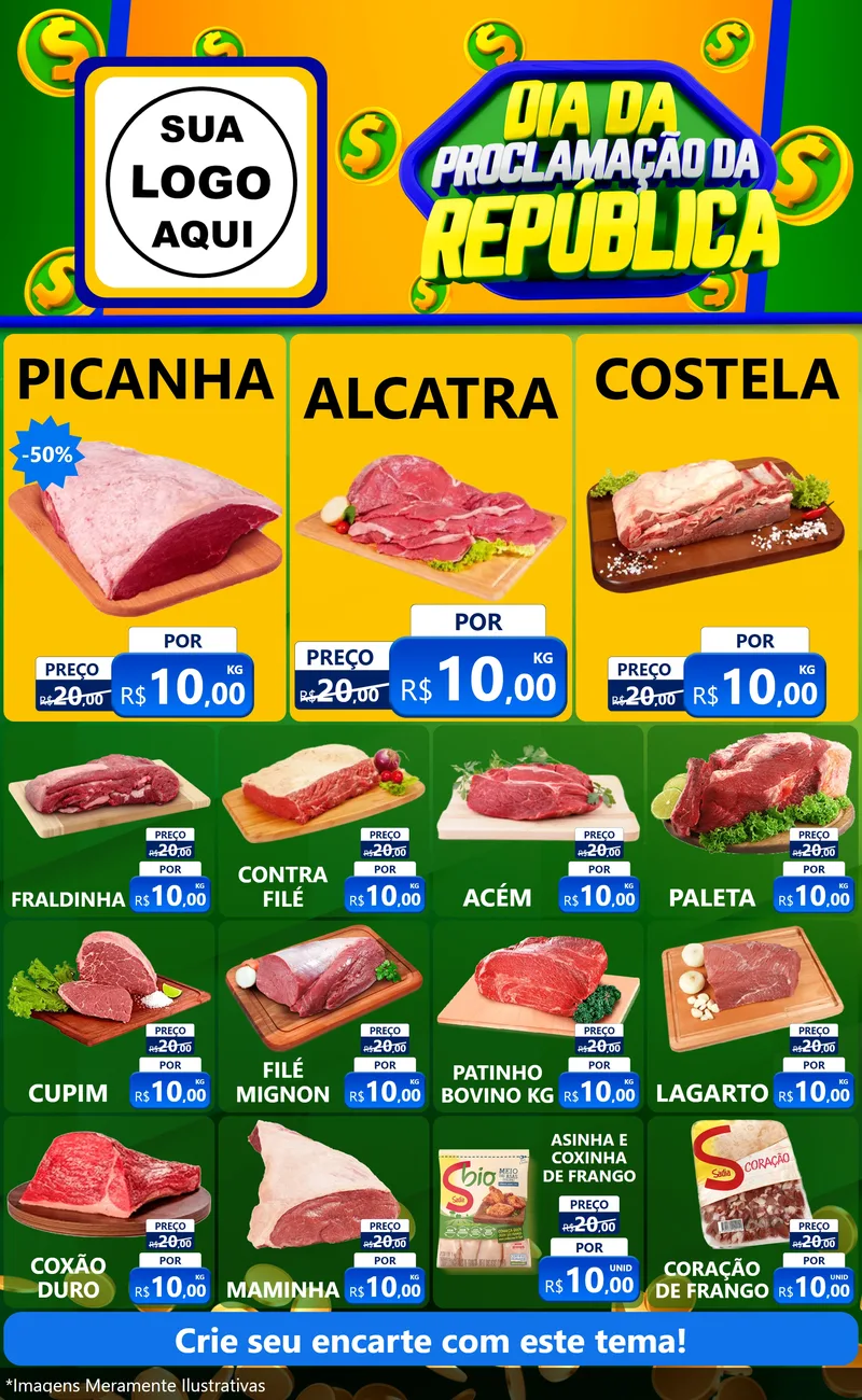 Modelo de Encarte para Encarte Grande com o tema Dia Da Proclamação da República para Açougue