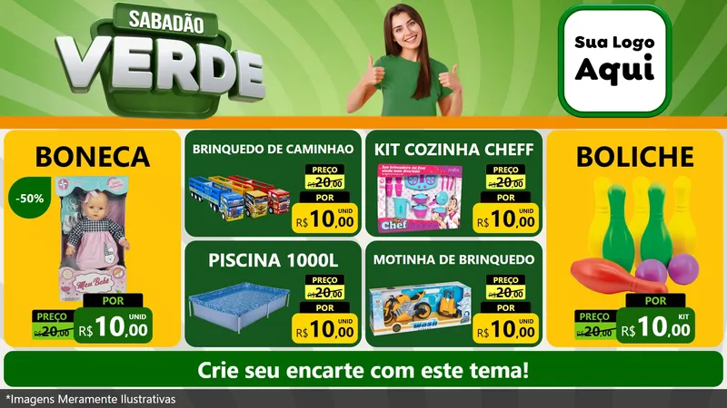 Modelo de TV para TV Horizontal com o tema Sabadão Verde para Brinquedos