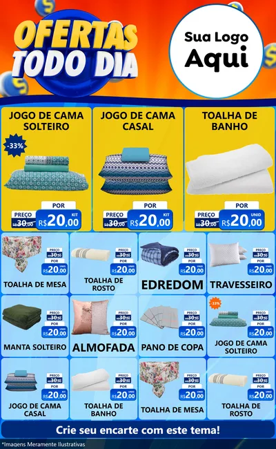 Modelo de Encarte para Encarte Grande com o tema Ofertas Todo Dia para Cama, Mesa e Banho