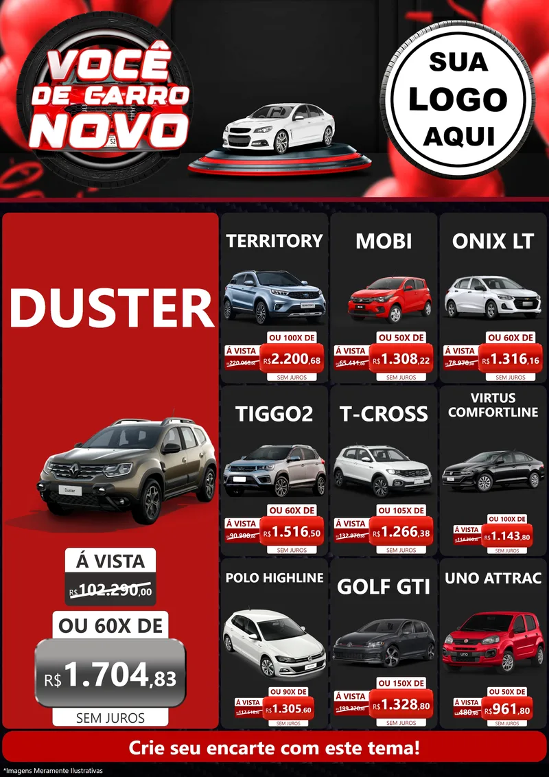 Modelo de Encarte para Encarte A4 Vertical com o tema Você de Carro Novo para Concessionaria de Carros