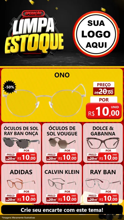Modelo de Rede Social para Stories com o tema Operação Limpa Estoque para Óticas
