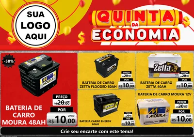 Modelo de Encarte para Encarte A4 Horizontal com o tema Quinta da Economia para Baterias Elétricas