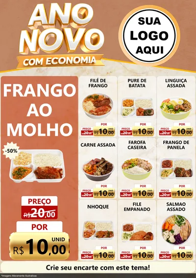 Modelo de Encarte para Encarte A4 Vertical com o tema Ano Novo Com Economia para Restaurante