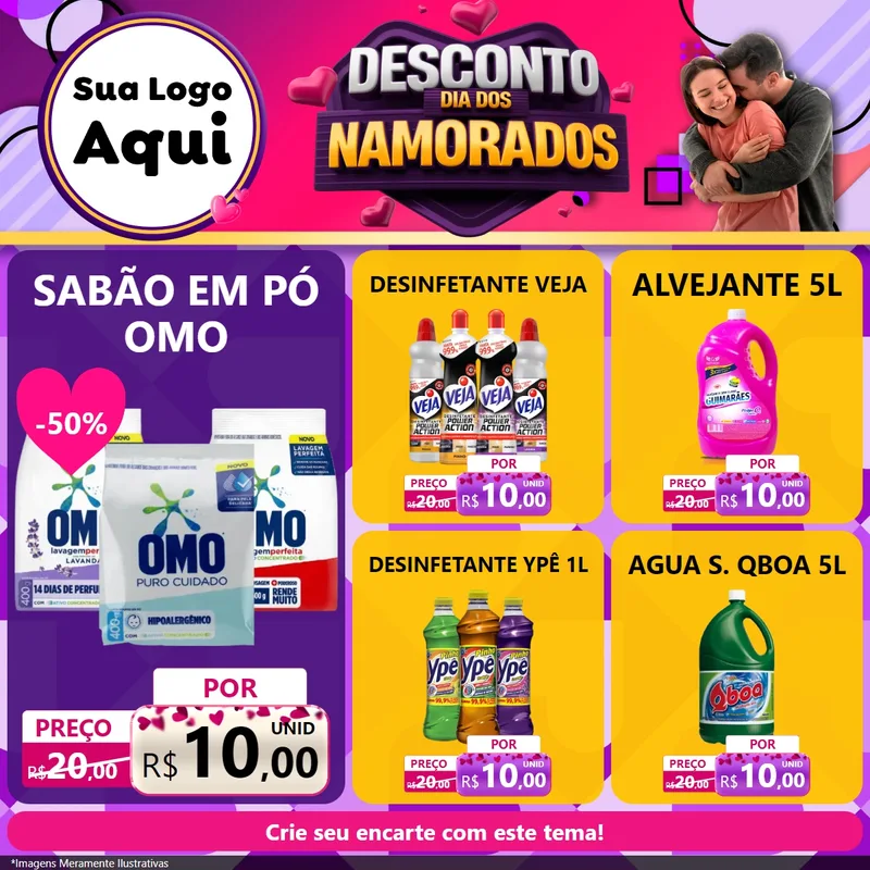 Modelo de Rede Social para Feed Facebook com o tema Desconto Dia dos Namorados para Produtos de Limpeza