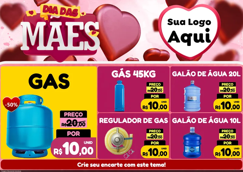 Modelo de Encarte para Encarte A4 Horizontal com o tema Dia Das Mães para Água e gás