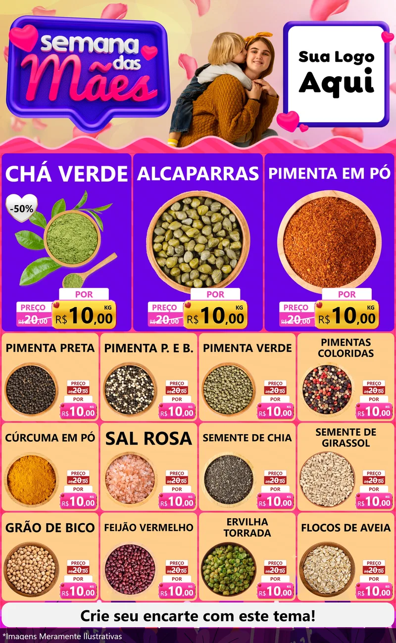 Modelo de Encarte para Encarte Grande com o tema Semana das Mães para Produtos Naturais