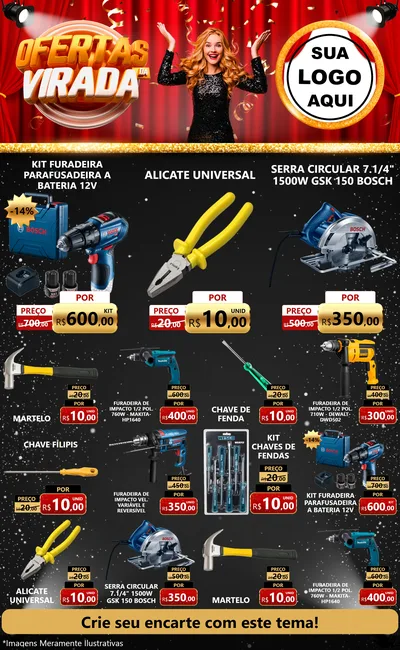 Modelo de Encarte para Encarte Grande com o tema Ofertas da Virada para Maquinas e Ferramentas